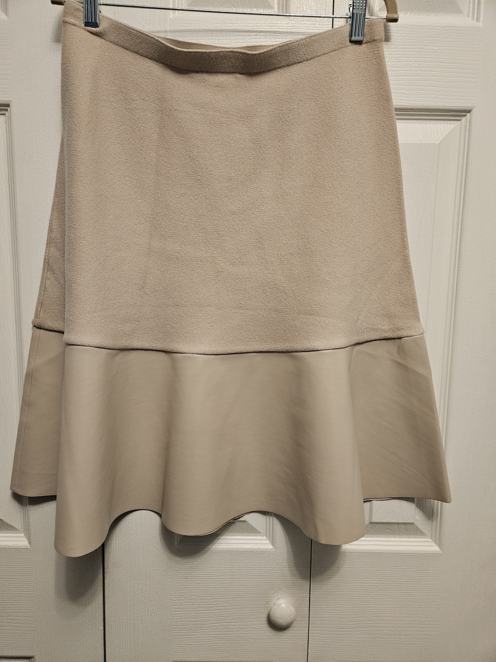 Sioni Knit Skirt with A-Line Faux Leather Flounce Hem
